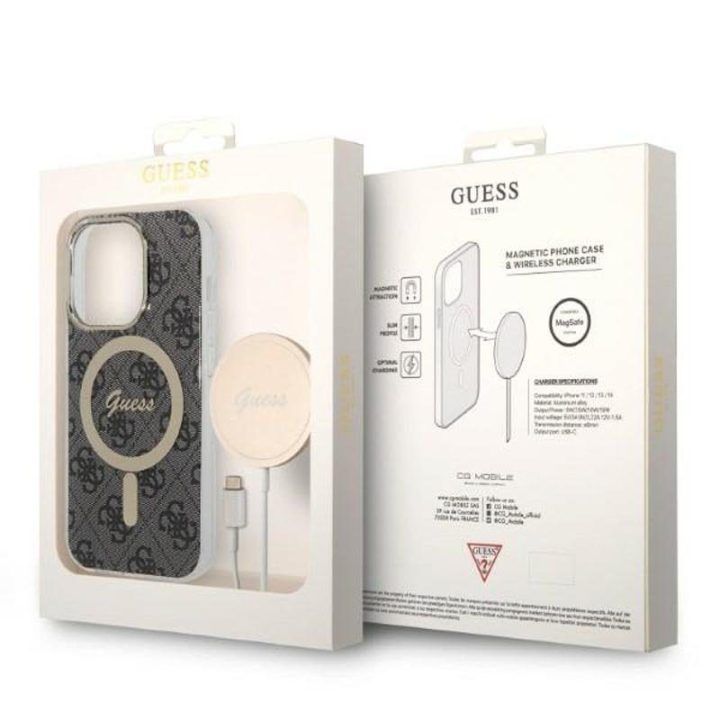Dėklas iPhone 14 Pro su MagSafe, juodas/auksinis Guess