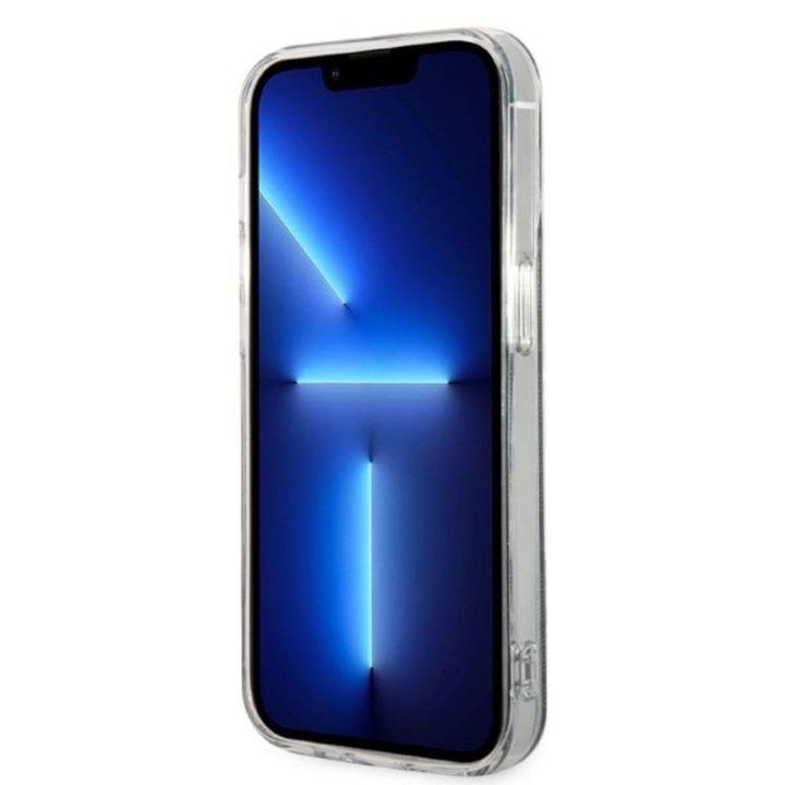 Dėklas iPhone 14 Pro su MagSafe, juodas/auksinis Guess
