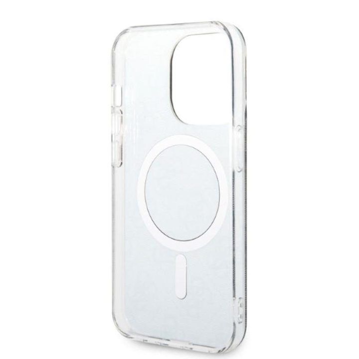 Dėklas iPhone 14 Pro su MagSafe, juodas/auksinis Guess