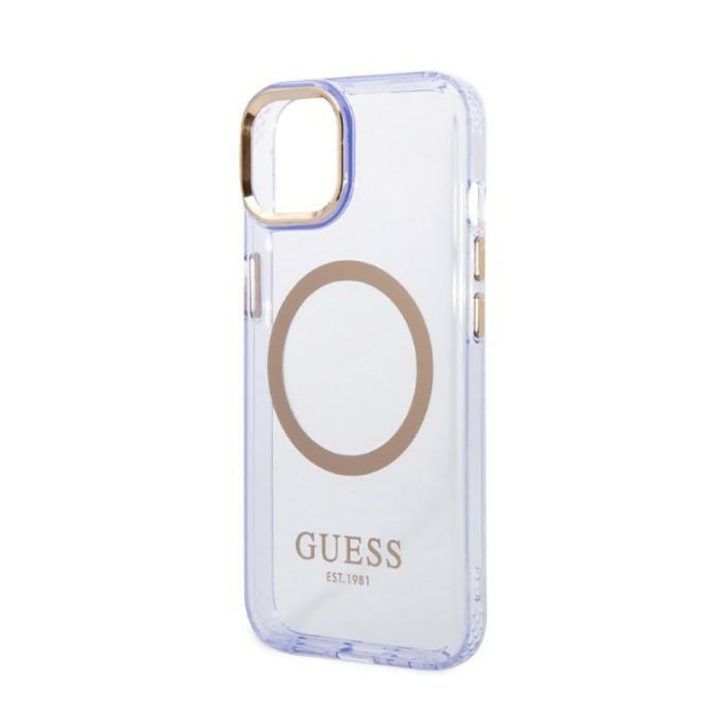 Dėklas iPhone 14 Guess Gold Outline, permatomas