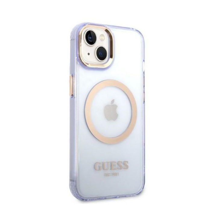 Dėklas iPhone 14 Guess Gold Outline, permatomas