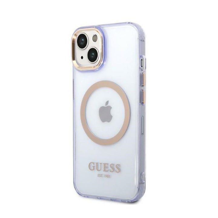 Dėklas iPhone 14 Guess Gold Outline, permatomas