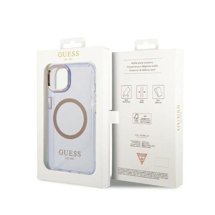 Dėklas iPhone 14 Guess Gold Outline, permatomas
