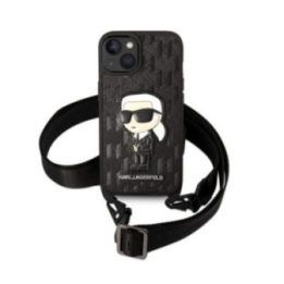 Dėklas iPhone 14 Karl Lagerfeld juodas su dirželiu