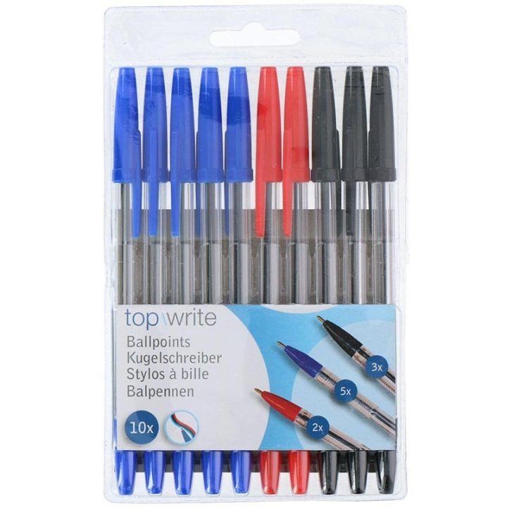 Rašiklių rinkinys Topwrite 10 vnt., mėlyna, juoda, raudona