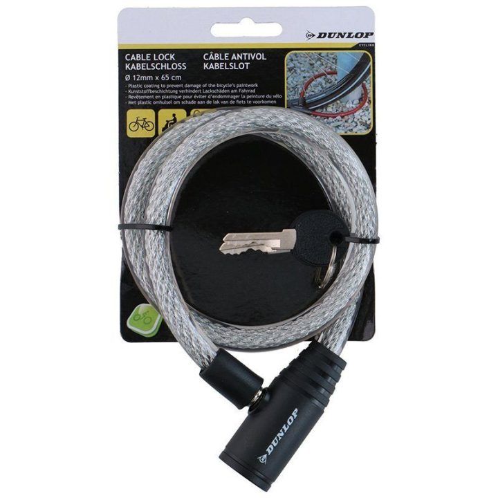 Spiralinė dviračio spyna su raktu Dunlop, 65 cm, balta