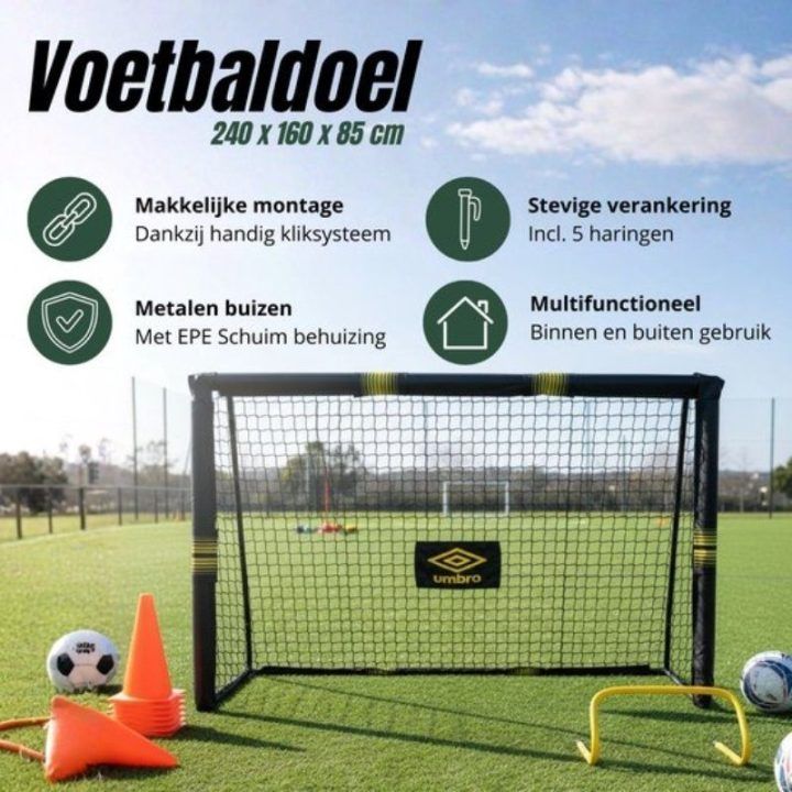 Umbro metaliniai futbolo vartai su tinklu 240 × 160 × 85 cm