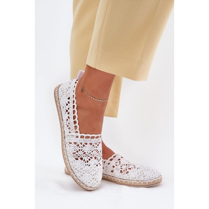 Moteriškos espadrilės su nėriniais, baltos