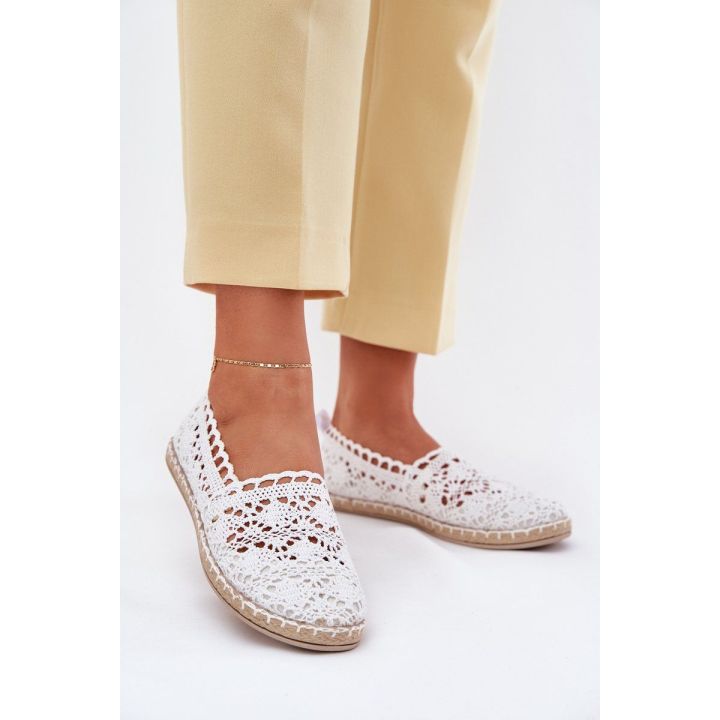 Moteriškos espadrilės su nėriniais, baltos