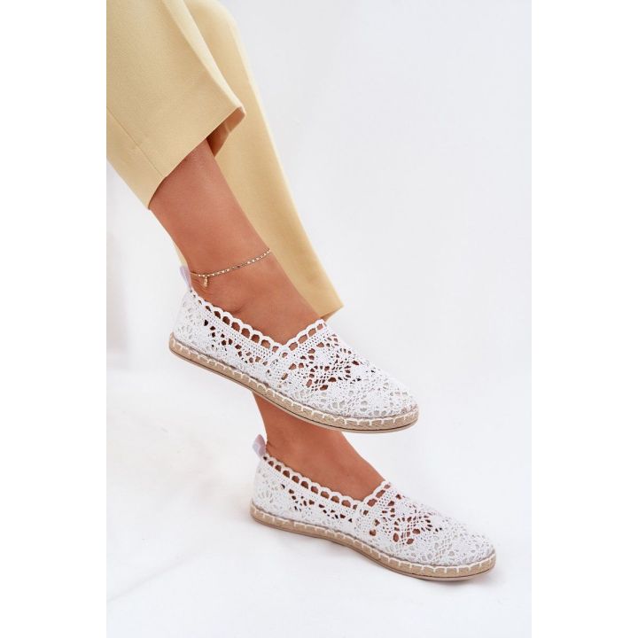 Moteriškos espadrilės su nėriniais, baltos