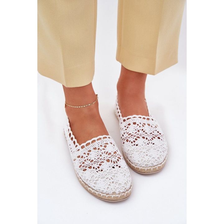 Moteriškos espadrilės su nėriniais, baltos