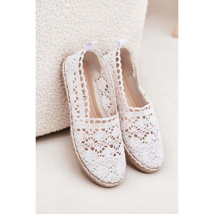 Moteriškos espadrilės su nėriniais, baltos
