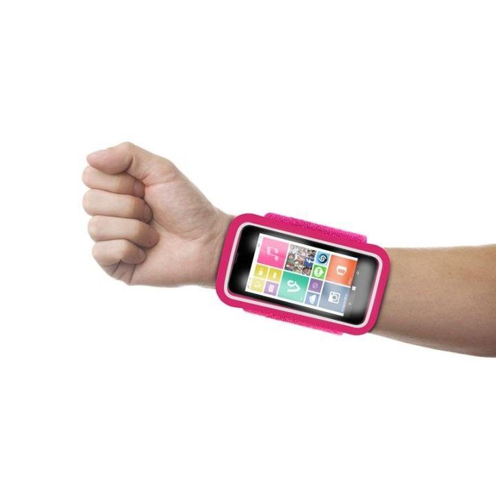 PURO Running Band – universalus sportinis laikiklis išmaniajam telefonui iki 4,3" su kišenėle raktams, rožinis