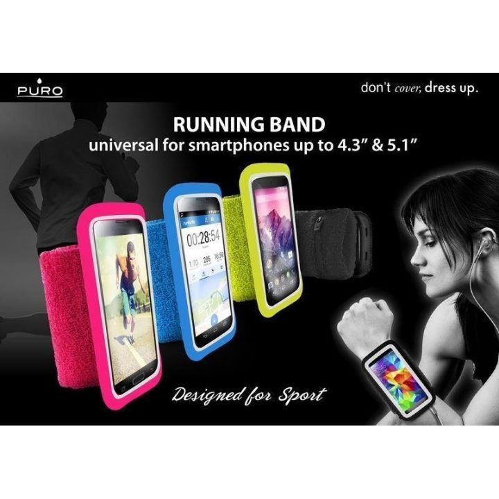 PURO Running Band – universalus sportinis laikiklis išmaniajam telefonui iki 4,3" su kišenėle raktams, rožinis