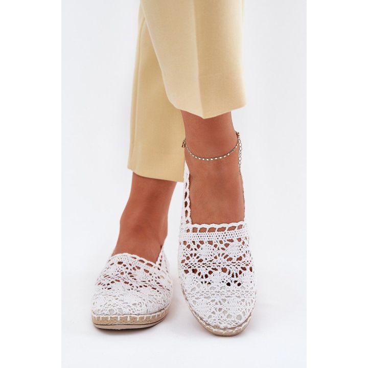 Moteriškos espadrilės su nėriniais, baltos