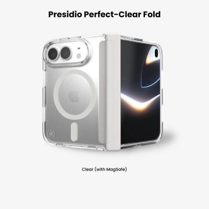 Permatomas „MagSafe“ dėklas „Speck Presidio Perfect Clear“ iPhone Fold