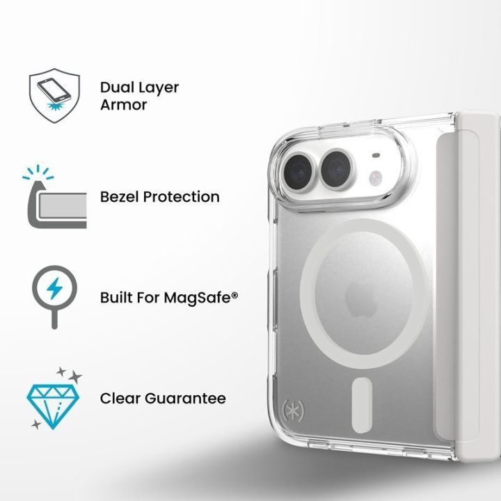 Permatomas „MagSafe“ dėklas „Speck Presidio Perfect Clear“ iPhone Fold