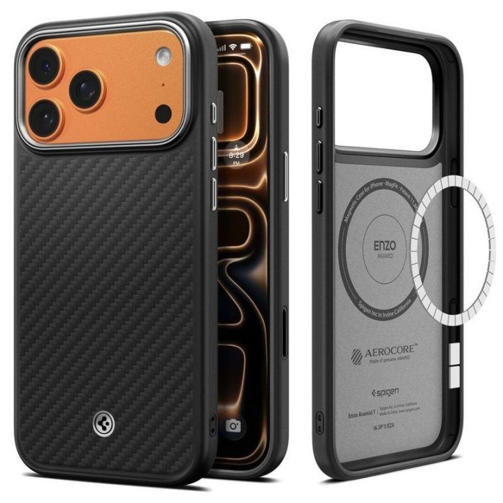 Dėklas iPhone 17 Pro Spigen Enzo Aramid T, juodas
