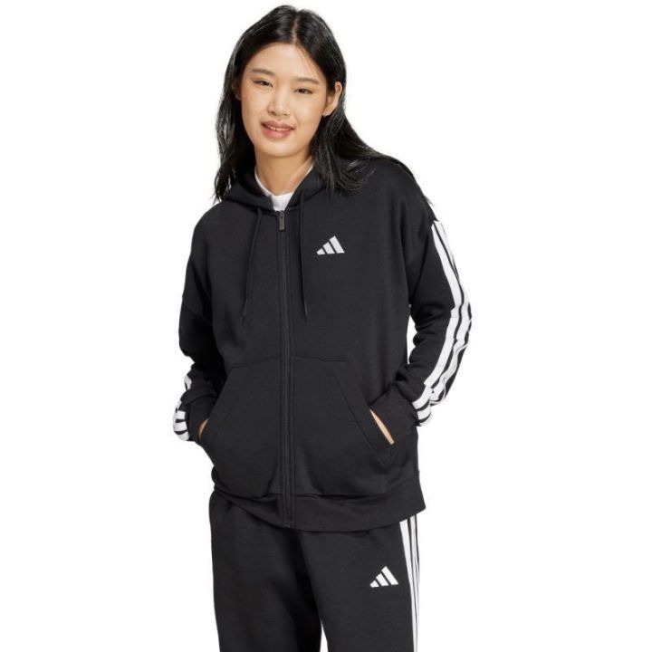 Moteriškas džemperis su gobtuvu ir užtrauktuku adidas Essentials 3 Stripes