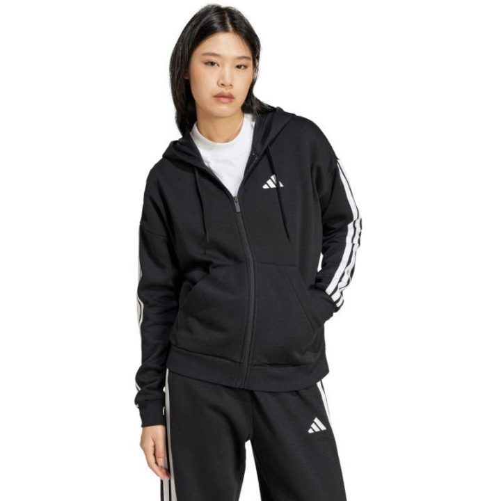 Moteriškas džemperis su gobtuvu ir užtrauktuku adidas Essentials 3 Stripes