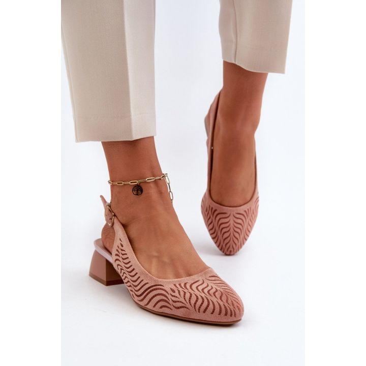 Pudros spalvos aukštakulnės basutės su išpjovomis Step in style