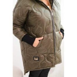 Moteriška Plus Size žieminė striukė su gobtuvu, chaki spalvos