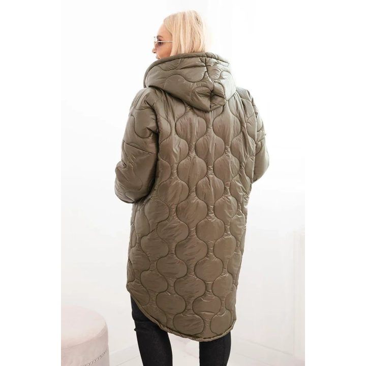 Moteriška Plus Size žieminė striukė su gobtuvu, chaki spalvos