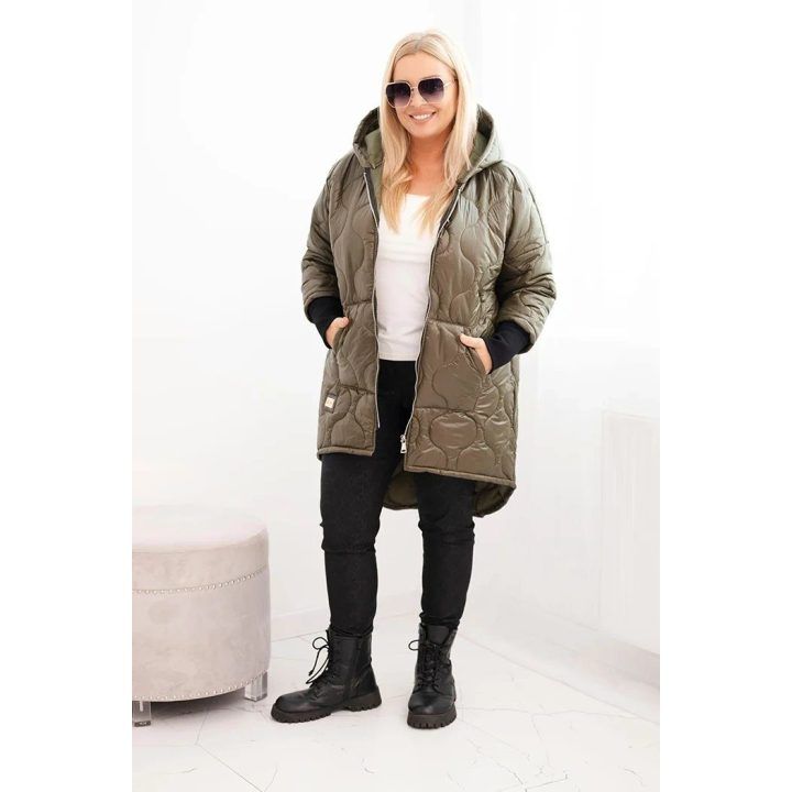 Moteriška Plus Size žieminė striukė su gobtuvu, chaki spalvos