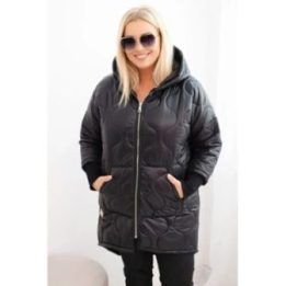 Moteriška Plus Size žieminė striukė su gobtuvu, juodos spalvos
