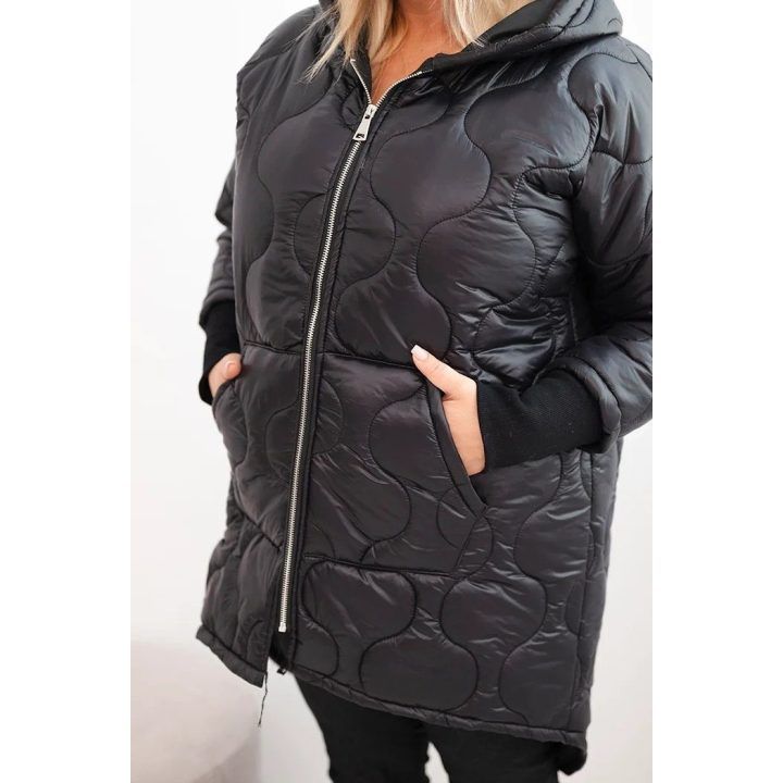 Moteriška Plus Size žieminė striukė su gobtuvu, juodos spalvos