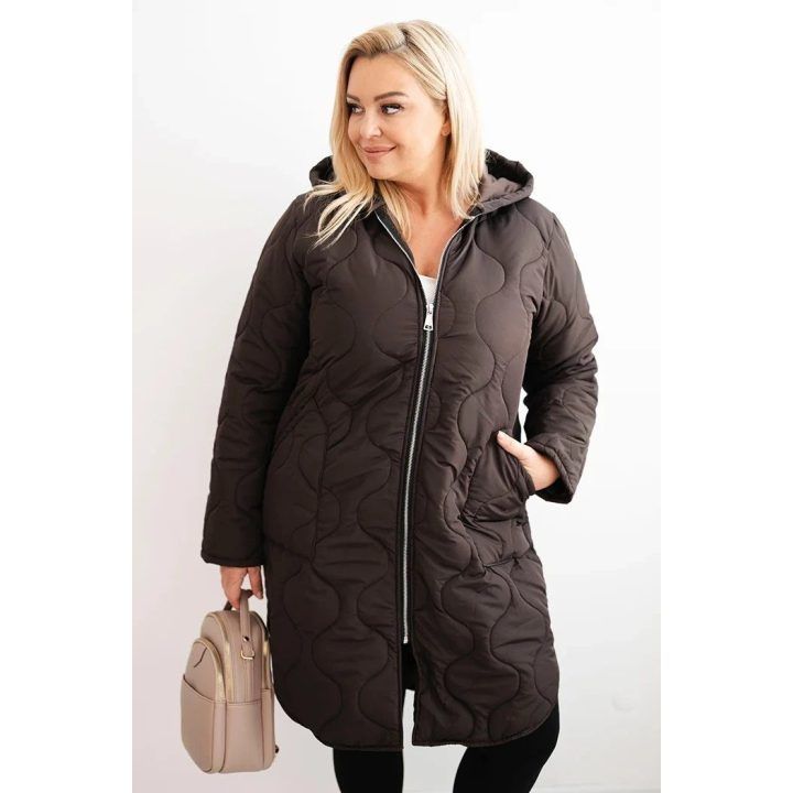 Moteriška žieminė Plus Size striukė su gobtuvu, raudonos spalvos