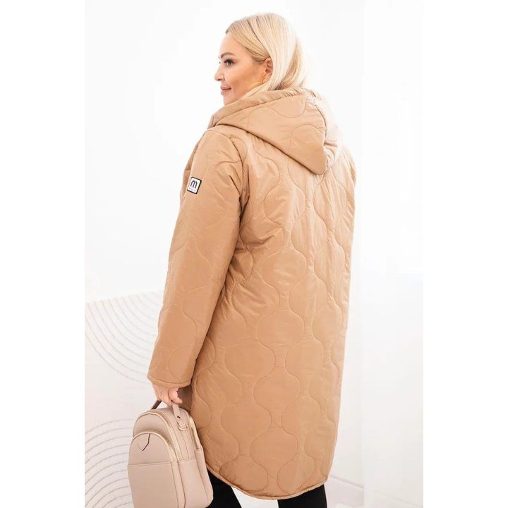 Moteriška Plus Size žieminė dygsniuota striukė su gobtuvu, kapučino spalvos