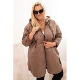Moteriška Plus Size dygsniuota striukė su gobtuvu ir HOPE užrašu, kapučino spalvos