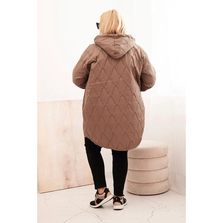 Moteriška Plus Size dygsniuota striukė su gobtuvu ir HOPE užrašu, kapučino spalvos