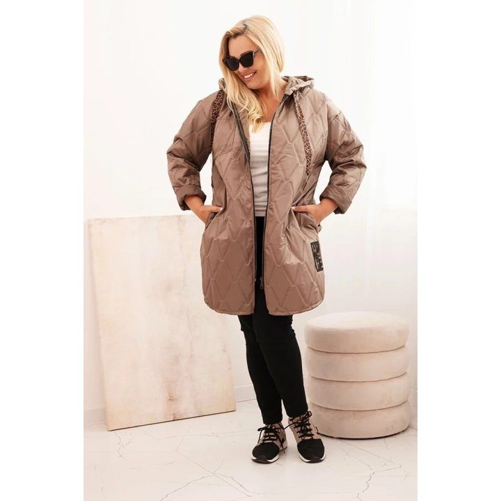 Moteriška Plus Size dygsniuota striukė su gobtuvu ir HOPE užrašu, kapučino spalvos