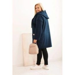 Moteriškas Plus Size paltas su gobtuvu ir kišenėmis, tamsiai mėlynos spalvos