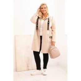 Moteriškas Plus Size paltas su gobtuvu ir kišenėmis, smėlio spalvos