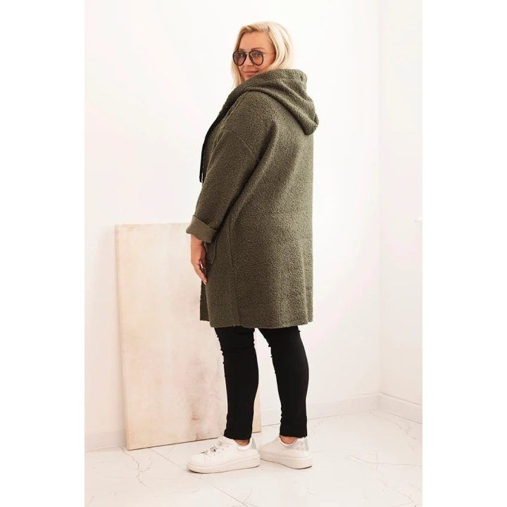 Moteriškas Plus Size chaki paltas su gobtuvu ir kišenėmis