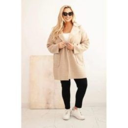 Moteriškas Plus Size paltas su vilna ir kišenėmis, smėlio spalvos
