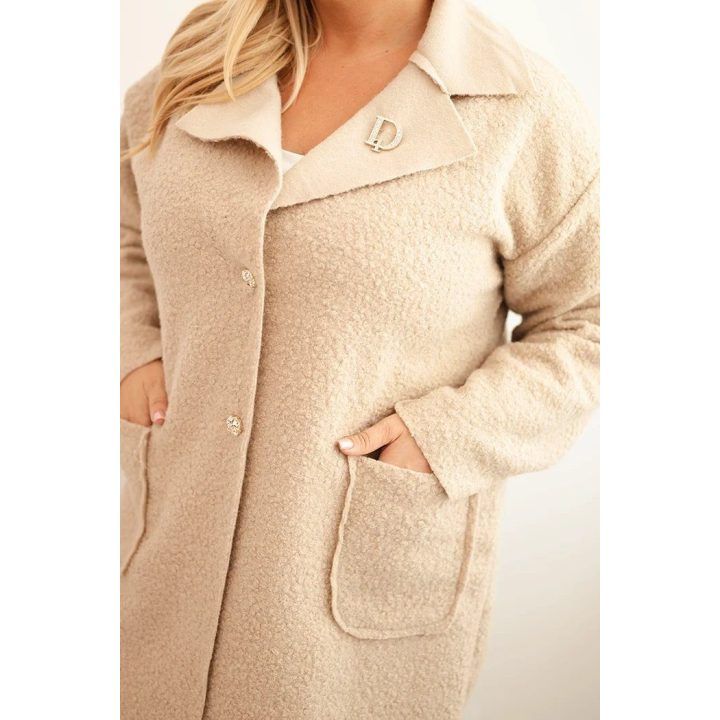 Moteriškas Plus Size paltas su vilna ir kišenėmis, smėlio spalvos