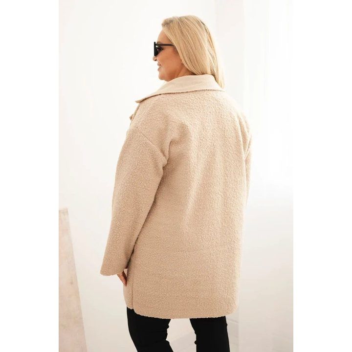 Moteriškas Plus Size paltas su vilna ir kišenėmis, smėlio spalvos