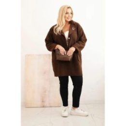 Moteriškas Plus Size paltas su vilna ir kišenėmis, rudas