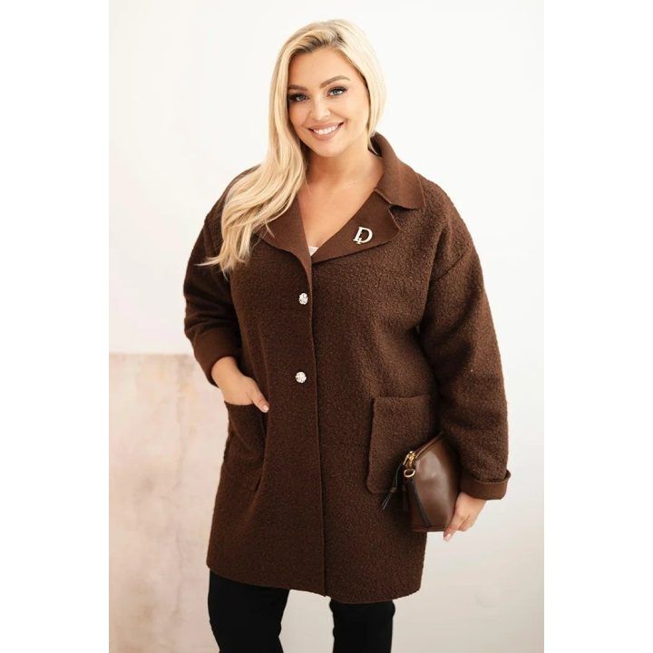 Moteriškas Plus Size paltas su vilna ir kišenėmis, rudas
