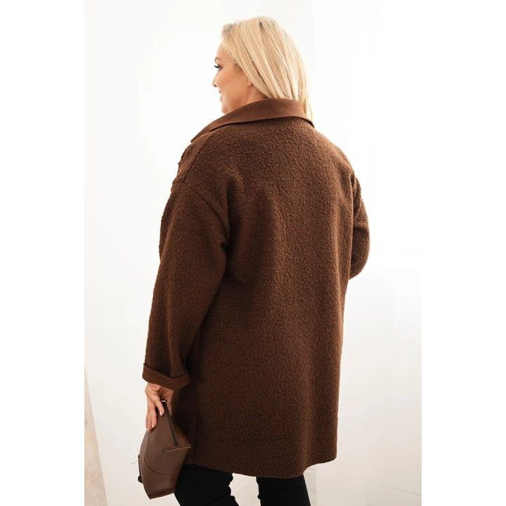 Moteriškas Plus Size paltas su vilna ir kišenėmis, rudas
