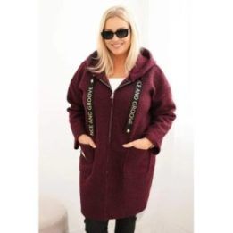 Moteriškas Plus Size paltas su gobtuvu ir kišenėmis, slyvų spalvos