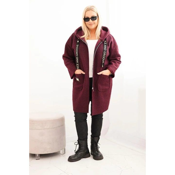 Moteriškas Plus Size paltas su gobtuvu ir kišenėmis, slyvų spalvos