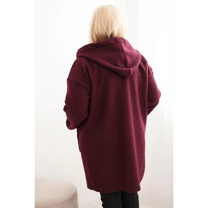 Moteriškas Plus Size paltas su gobtuvu ir kišenėmis, slyvų spalvos