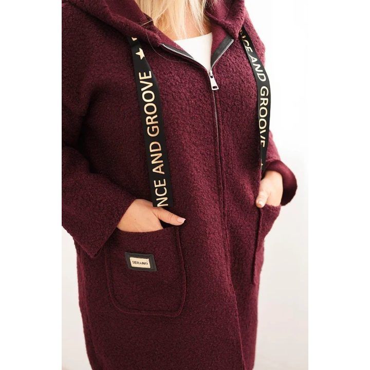 Moteriškas Plus Size paltas su gobtuvu ir kišenėmis, slyvų spalvos