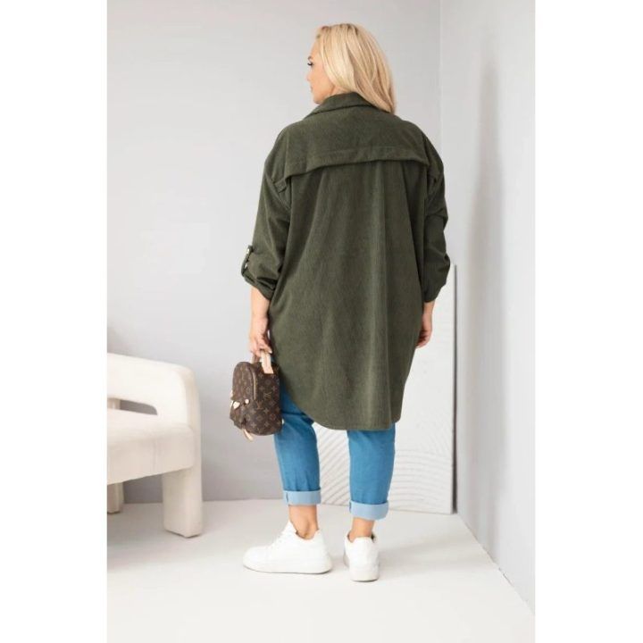 Moteriški Plus Size marškiniai su raišteliais rankovėse, chaki spalvos