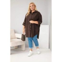 Moteriški Plus Size marškiniai iš viskozės su nuimamomis rankovėmis, rudi